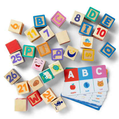 Melissa & Doug Ms. Rachel Letter, Number, and Game Wooden Learning Blocks with Activity Cards for