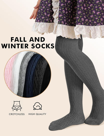 Baby Girls Tights Cable Knit Toddler Leggings Winter Solid Cotton Tights School Stockings 2 Pack 2T-12 Years