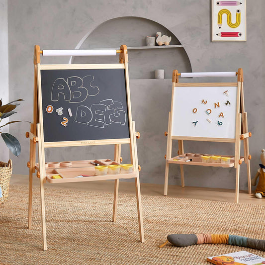Tiny Land Foldable Wooden Art Easel for Kids, with Chalkboard & Whiteboard