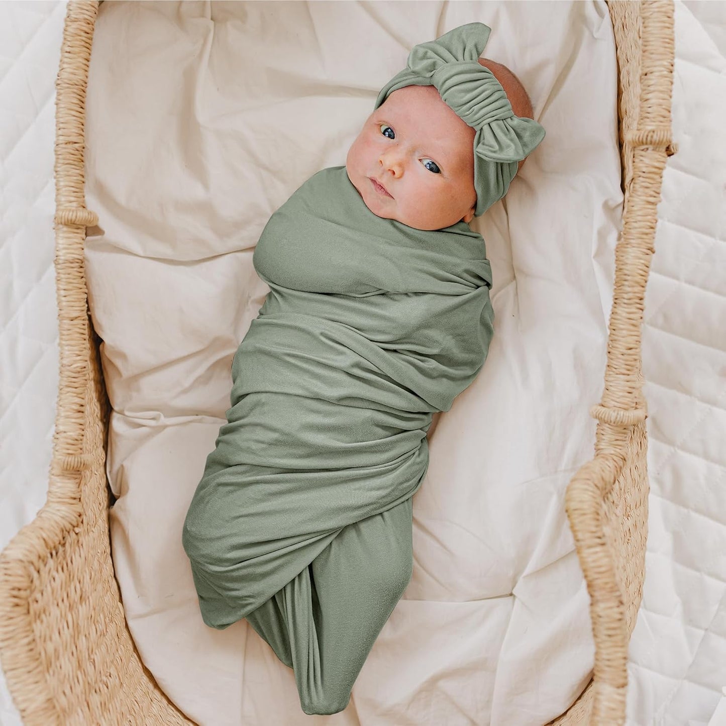 Konssy Baby Girl Newborn Receiving Blanket with Matching Headband and Beanie Set Baby Swaddle Nursery Swaddle Wrap