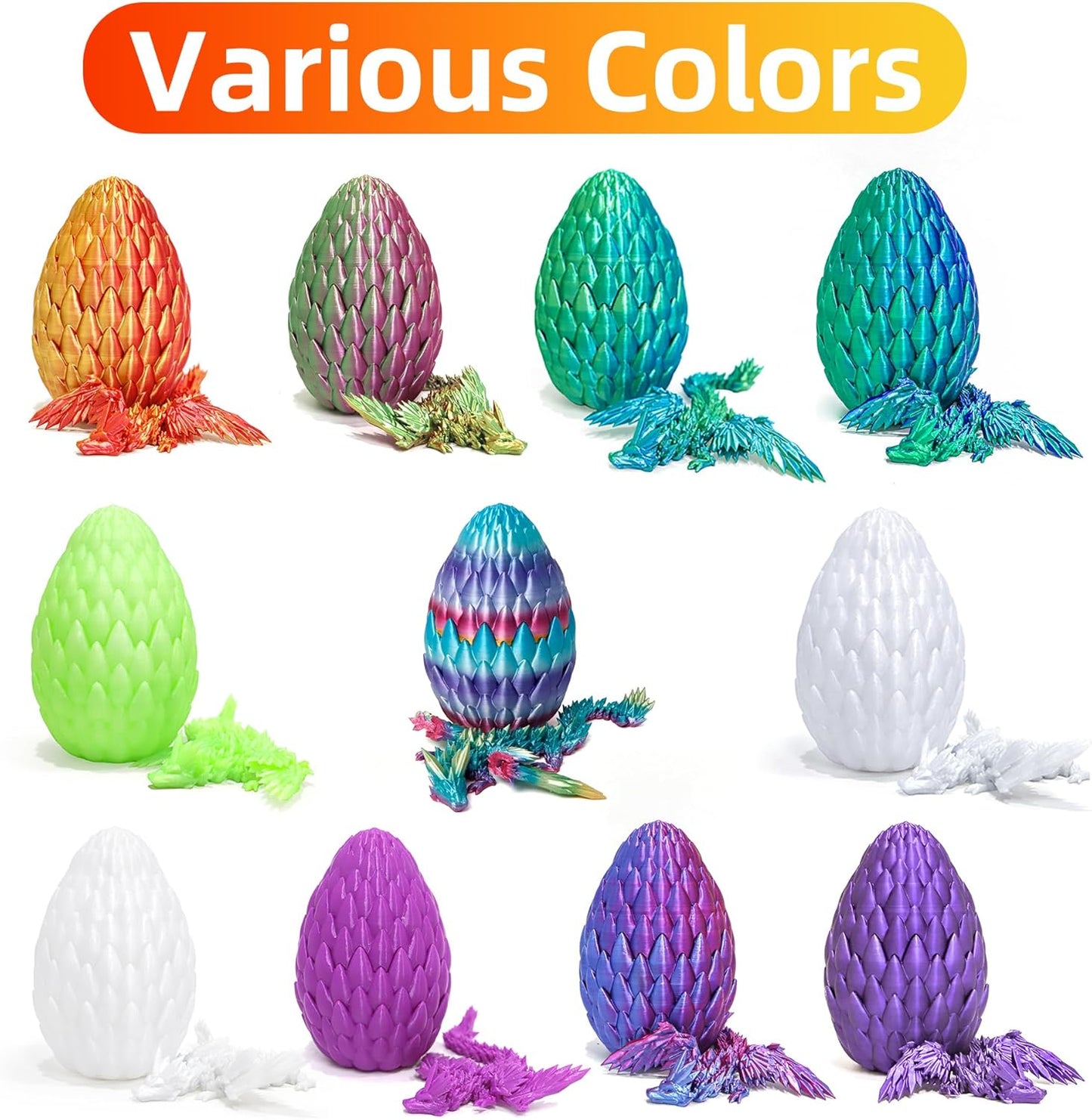 3D Printed Flying Dragon in Egg - Red Mix Gold - Surprise Egg with Flexible Winged Dragon Inside, Mystery Beautiful Fidget Toy, Birthday Gift, Desk Figure Decor