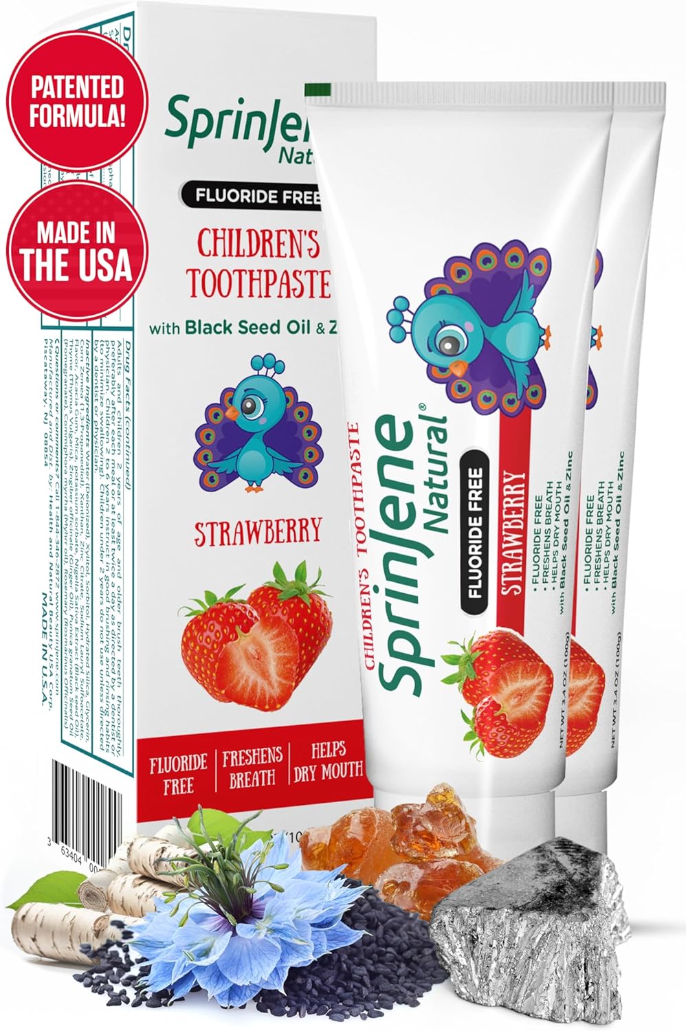 SprinJene Natural Kids Toothpaste, Strawberry | Natural Children’s Toothpaste | Fluoride Free
