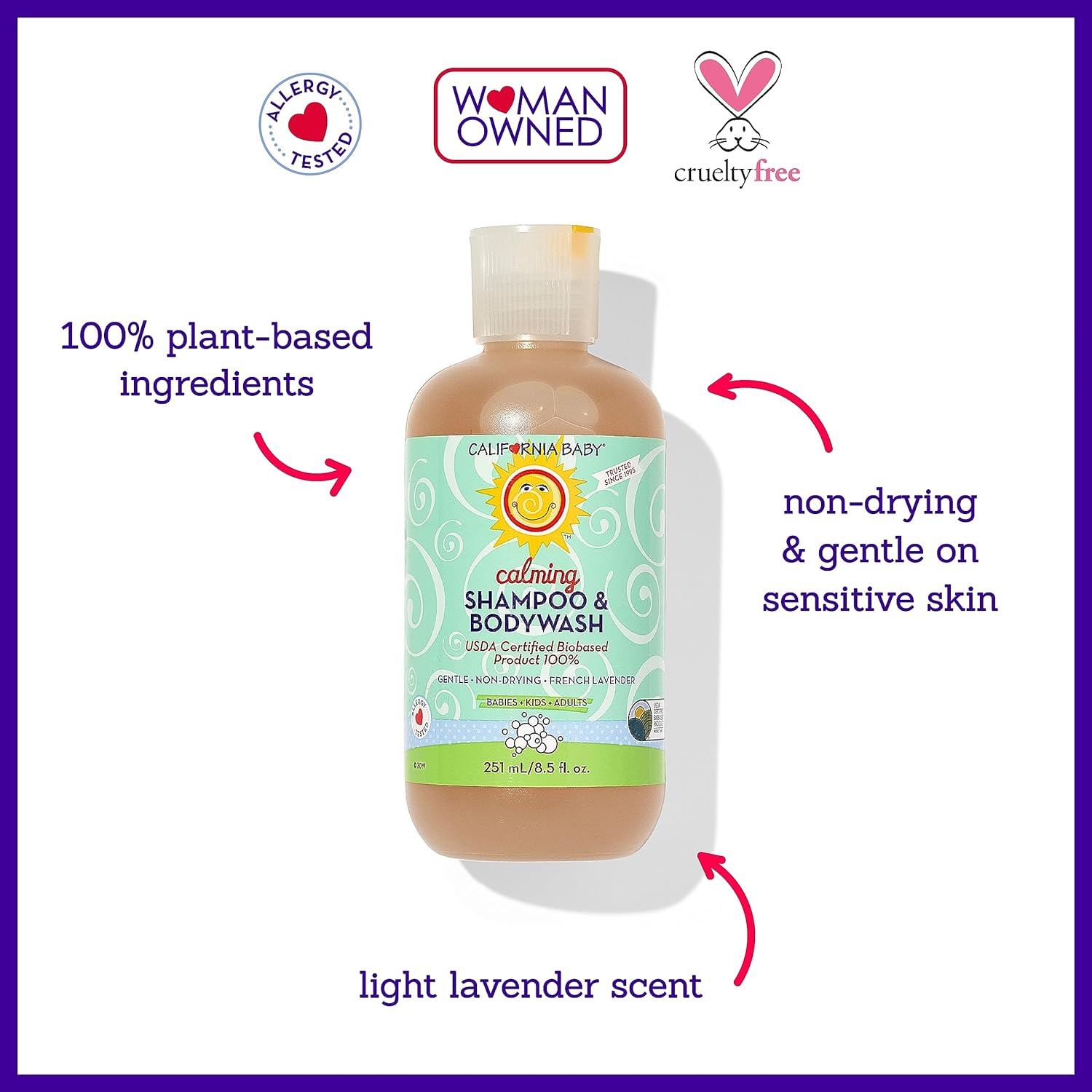 California Baby Calming Baby Shampoo + Baby Wash | 100% Plant-Based | Lavender Body Wash For