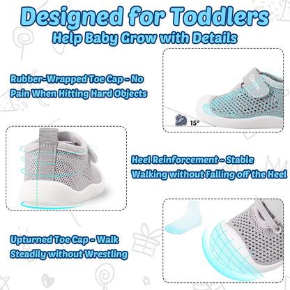 Baby First-Walking Shoes 1-4 Years Kid Shoes Trainers Toddler Infant Boys Girls Soft Sole Non Slip Cotton Canvas Mesh Breathable Lightweight TPR Material Slip-on Sneakers Outdoor