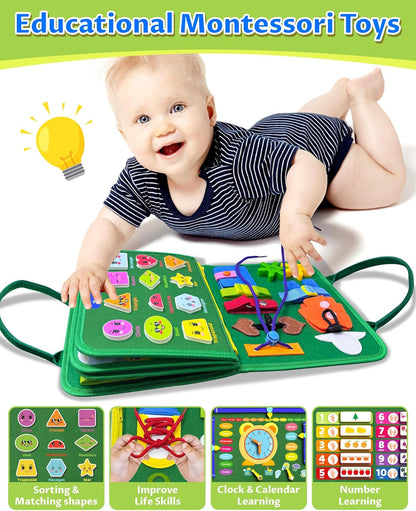 Exorany Busy Board Montessori Toys for Toddler Boy & Girl Birthday Gifts, Busy Book Learning Sensory Toys for Toddlers, Toddler Travel Toy Educational Activities Learn Fine Motor Skills