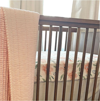 Crane Baby Floral Crib Sheets, 100% Cotton, Breathable Baby Bedding for Standard Mattress, Pink