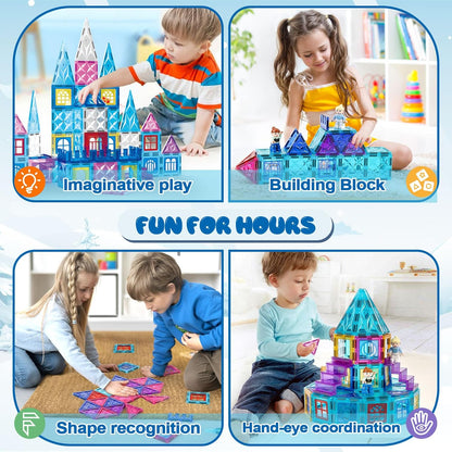 Magnetic Tiles, 80 Pcs Magnet 3D Building Blocks Toy for Ages 3+, Frozen Construction Playboards, Montessori Toys, STEM Toys Christmas Toy Gift for Kids Boys and Girls