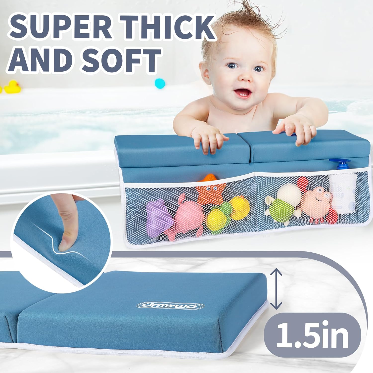 URMYWO Bath Kneeler and Elbow Rest Pad Set - 1.5" Thick Baby Bath Kneeler Pads with Toys Organizer