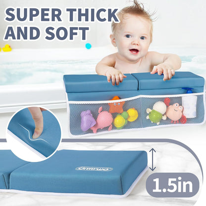URMYWO Bath Kneeler and Elbow Rest Pad Set - 1.5" Thick Baby Bath Kneeler Pads with Toys Organizer