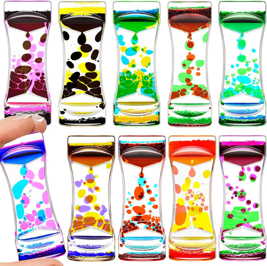 Liquid Motion Bubbler for Sensory Toys, Set of 10 Rainbow Color Fidget Timer Toy for Home Office, Oil Drop Water Hourglass Desk Toys for Autistic Relaxing Activity Holiday Stuffers