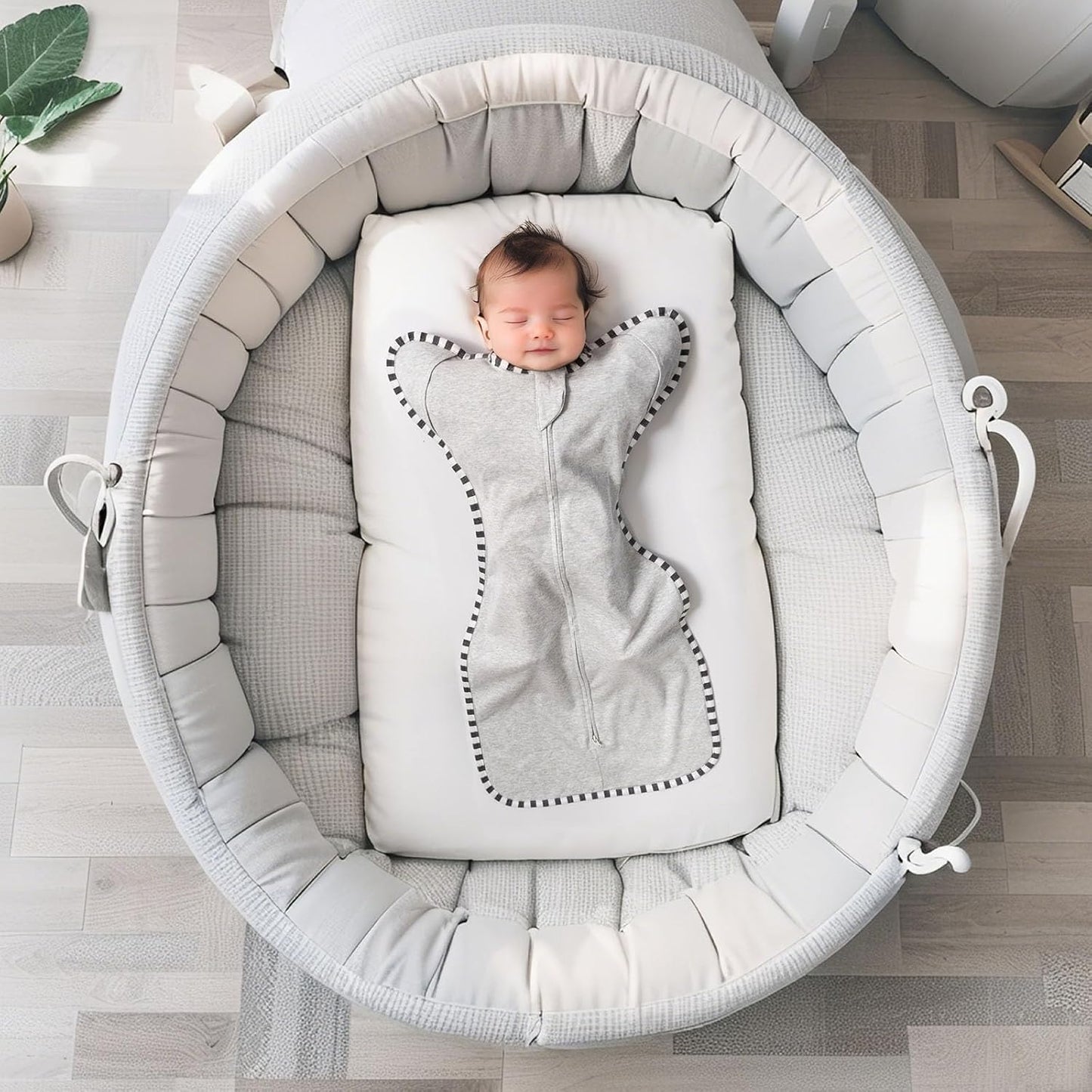 Transition Swaddle, 2 Pack 100% Cotton Baby Sleep Sack, 2-Way Zipper Infant Arm Up Swaddle for Newborn Baby Boys Girls (Light Grey + Estate Blue, L(6-9 Months))