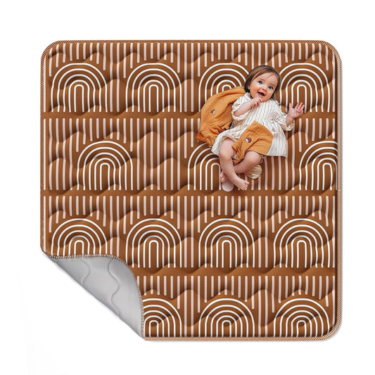 Soft Thicker Baby Mat for Floor 50"x50", Non-Slip Baby Play Mat, Easy to Clean 50x50 Playpen Mat, Portable Playmat, Crawling Mat for Infants, Babies, Toddlers, Activity Mat, Rainbow, Brown