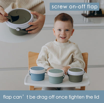 No Spill Silicone Toddler Snack Containers, Detachable Silicone Flap for Filling&Cleaning
