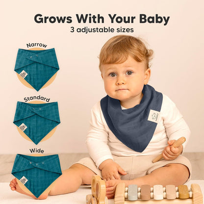 8-Pack Muslin Baby Bibs for Boys, Girls - Muslin Bandana Drool Bibs for Baby Girl & Boy, Drooling Newborn, Teething Toddler, Infant 0-36 Months, 100% Cotton Extra Absorbent & Soft (Eclipse)