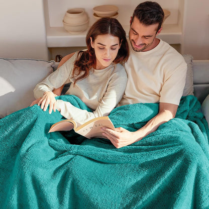 Exclusivo Mezcla Queen Size Flannel Fleece Blanket, Super Soft Velvet Plush Bed Blanket, Fuzzy Cozy and Warm for All Seasons, 90x90 Inches, Teal