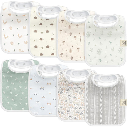 KeaBabies 8-Pack Organic Baby Bibs for Boys, Girls - Super Absorbent Cotton Drool Bibs for Baby Girl & Boy, Teething Toddler, Drooling Newborn, Ultra Soft & Machine Washable (Prairie)
