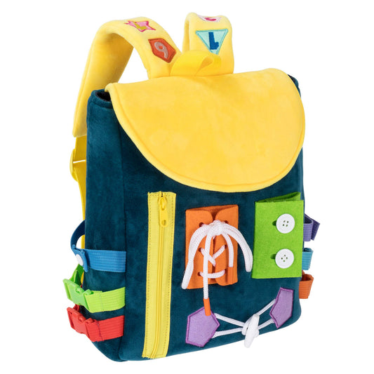 Busy Board - Toddler Backpack with Buckles and Learning Activity Toys - Develop Fine Motor Skills