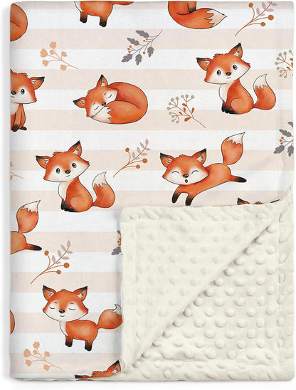 SANDJEST Fox Kid Blankets for Girl Boy - 30 x 40 Minky Blanket with Double Layer Dotted Backing