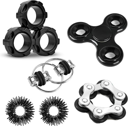 Fidget Toys Adults Pack 6Pcs, EDC Fidgeting Game for Kids Teen Cool Mini Gadget Desk Toys Figette Spinner Figits Rings Classroom ADHD Stress Anxiety Relief Toy Unique Gift for Boys Girls
