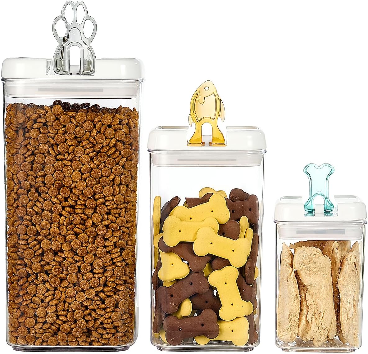 Felli Flip Tite Pet Food Container with Airtight Lids, BPA FREE Acrylic Canister with Paw Bone Fish