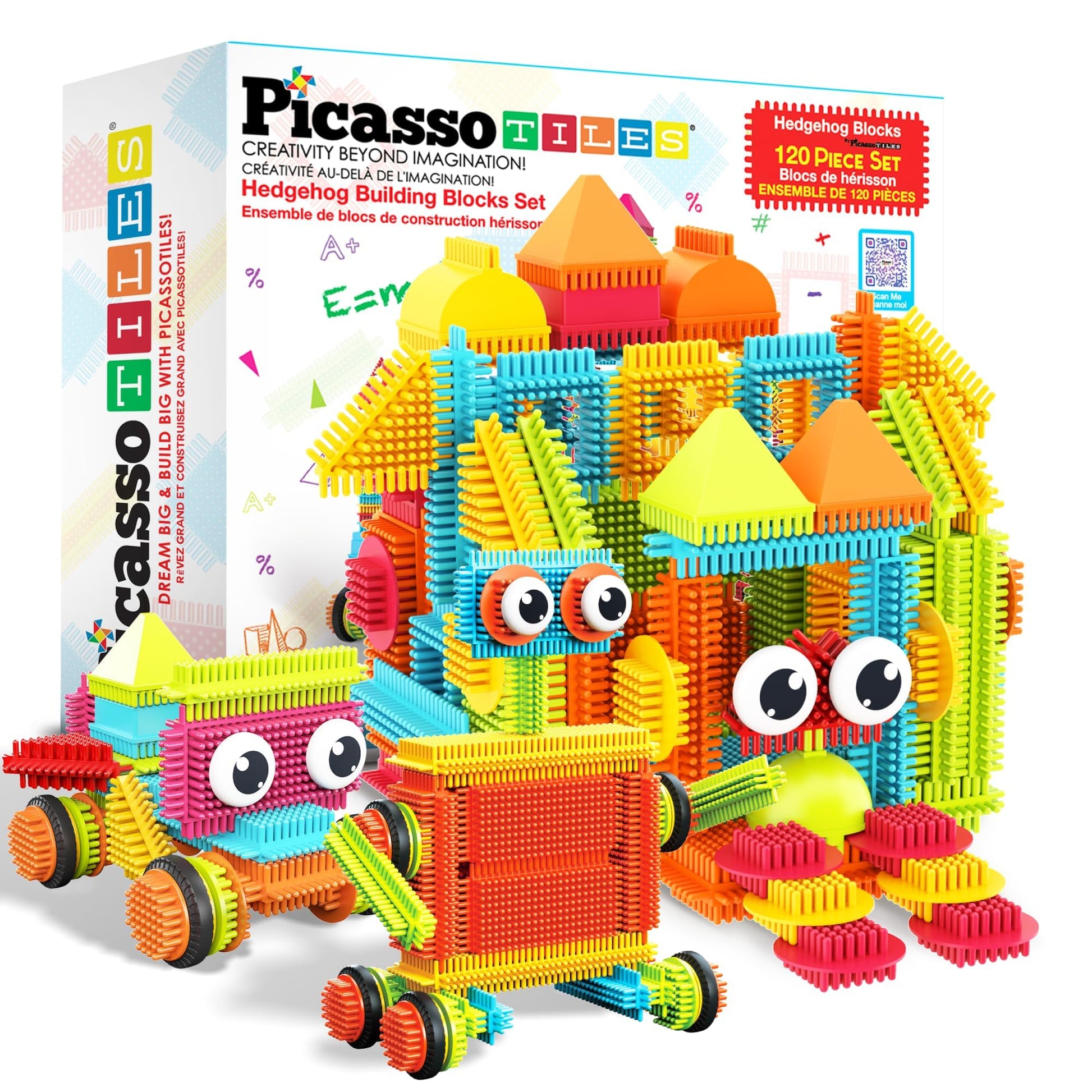 PicassoTiles 120pcs Hedgehog Interlocking Building Blocks Tiles Construction Toy Set Learning