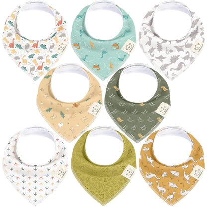 8-Pack Organic Baby Bandana Bibs for Boys, Girls - Super Absorbent Triangle Baby Bibs for Drooling and Teething Infant, 100% Cotton Extra Soft for Newborn, Infant 0-36 Months (Mesozoic)