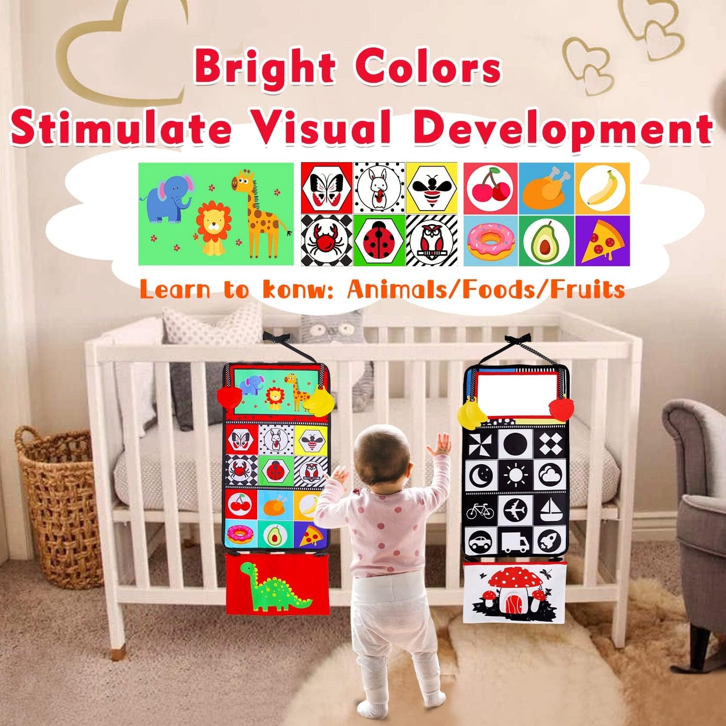 Tummy Time Baby Mirror Infant Toys Newborn 0 3 Months Brain Development with Crinkle Cloth Book