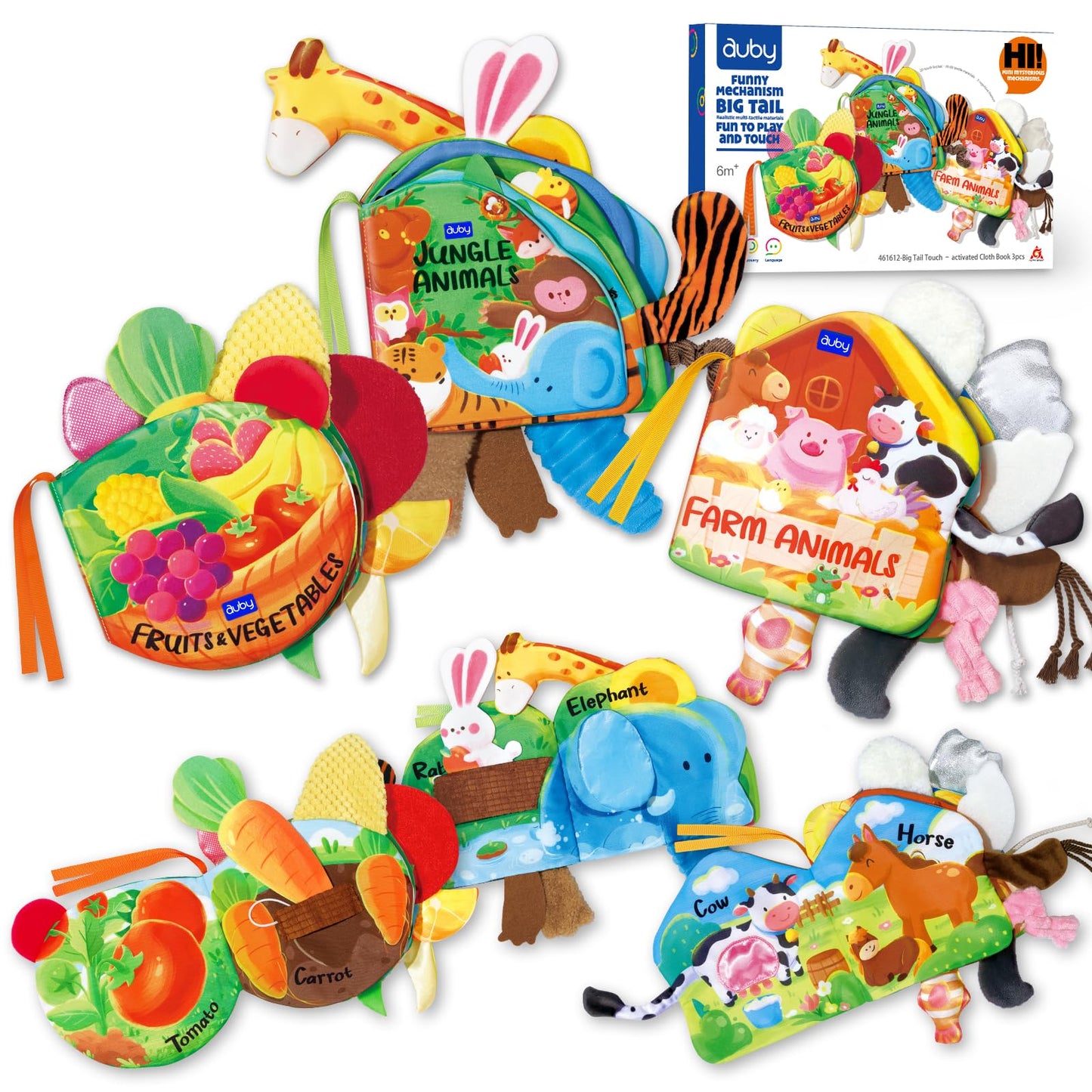 auby Baby Cloth Books, 3 Pack Soft Books for Babies 6M+, Travel Toy