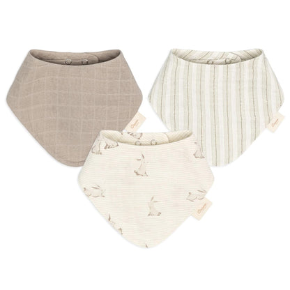 Crane Baby 100% Organic Cotton Baby Bibs, 3-pc. Set, Bunny Pattern For Boys, Girls, Unisex, Feeding, Drooling, Teething Bibs