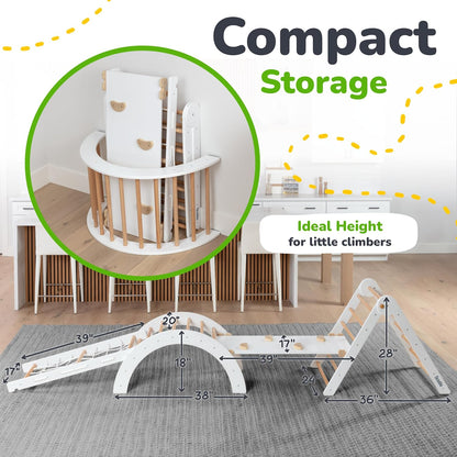 6-in-1 Pikler Triangle Climbing Set - Climbing Toys for Toddlers - Montessori Climbing Set - Indoor Wooden Play Gym for 2-6-Year-Olds - White