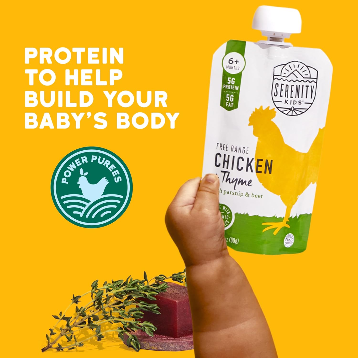 Serenity Kids 6+ Months Chicken Baby Food Pouches - BPA-Free Pouches - Free-Range Chicken & Organic