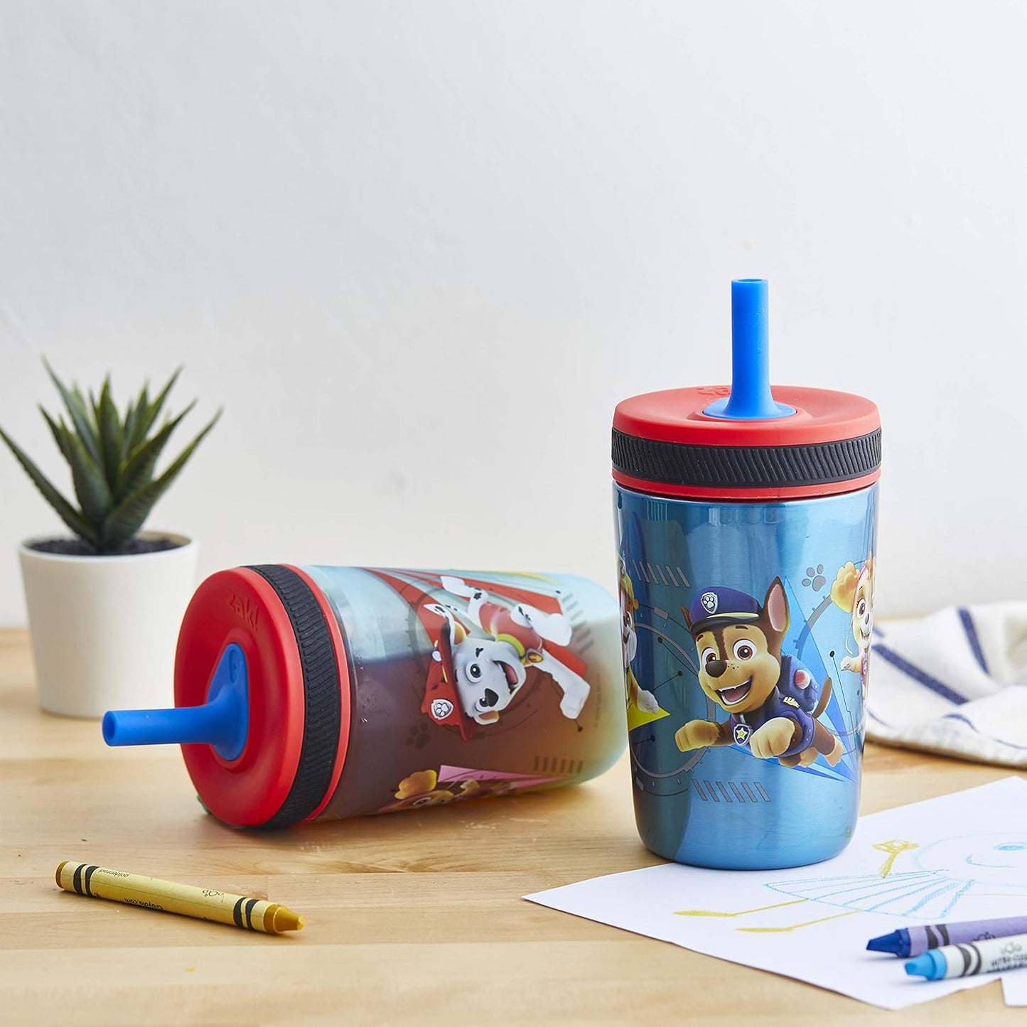 Zak Designs PAW Patrol Kelso Tumbler Set, Leak-Proof Screw-On Lid with Straw, Bundle for Kids