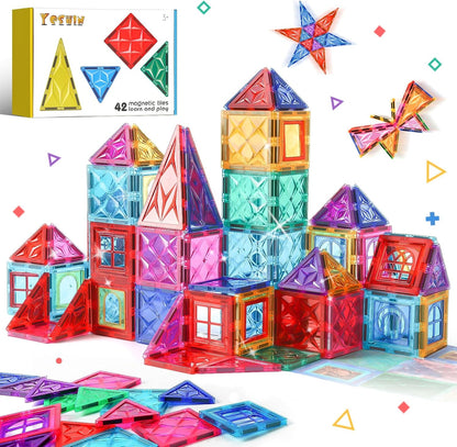 Magnetic Tiles, 42 Pcs Magnet 3D Building Set Toy for Kids Ages 3+, Construction Playboards, Montessori Toys, Puzzle Magnets Toys Christmas Toy Gift for Boys and Girls