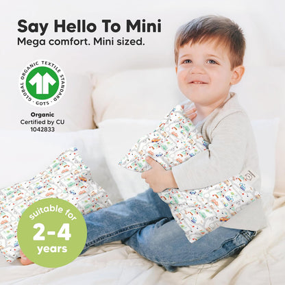 Mini Toddler Pillow with Pillowcase - 9x13 My Little Dreamy Travel Kids Pillow for Sleeping, Toddler Bed, Small, Tiny, Organic Cotton Pillowcase, Soft & Breathable, Kids 2-4 Years Old (Roadway)