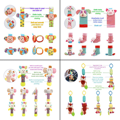 Wrist Rattles Foot Finder Rattle Sock Baby Toy, Hanging Rattle Toy, Hand Bracelet Rattle, Feet Leg Ankle Socks, Activity Rattle Present Gift for Newborn Infant Babies Boy Girl-12pcs A