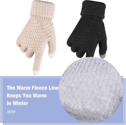 Geyoga 2 Pairs Women's Winter Touch Screen Gloves Soft Warm Fleece Lined Knit Elastic Cuff Winter Texting Gloves