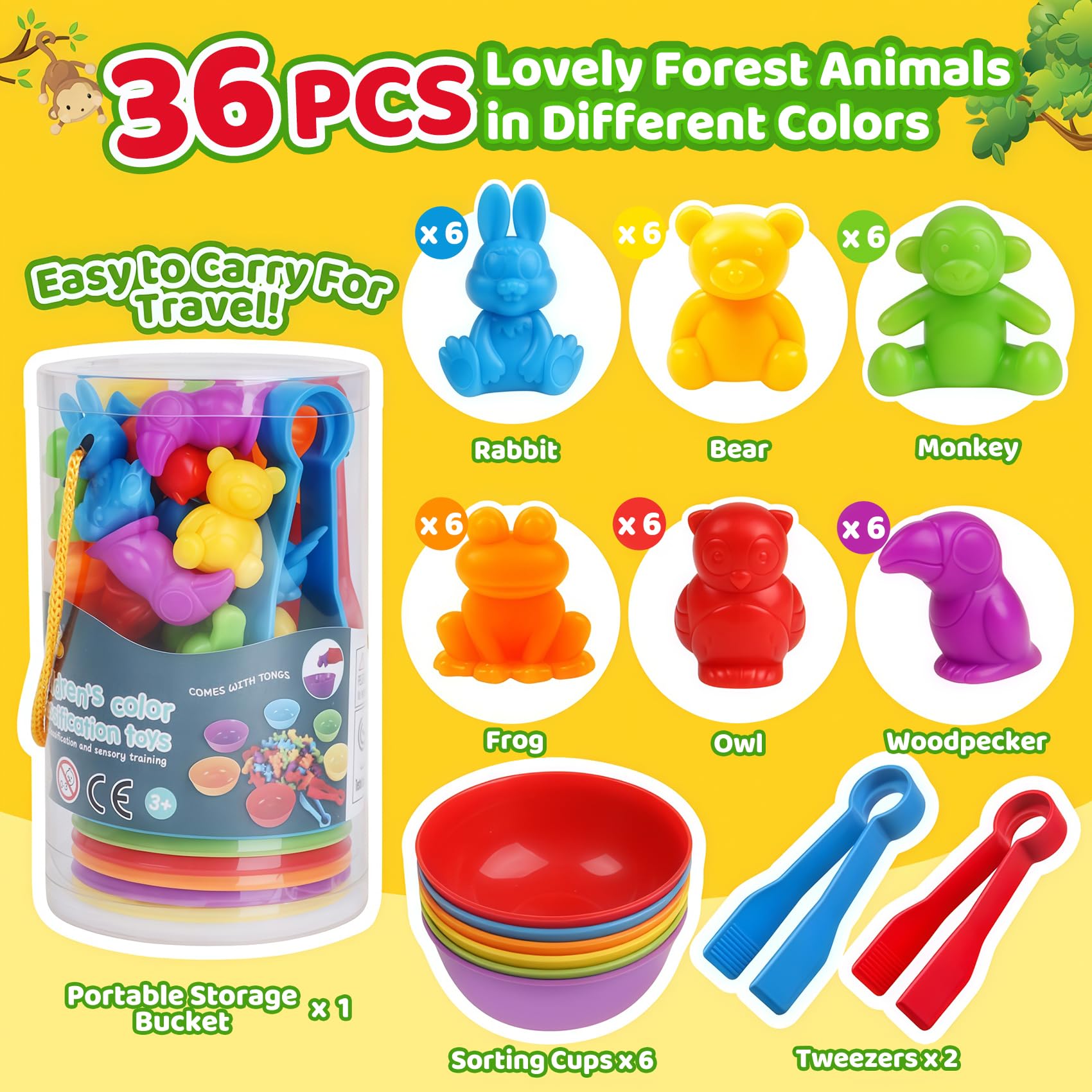 Counting Animals Color Sorting Matching Games with Sorting Bowls Montessori Sensory Early