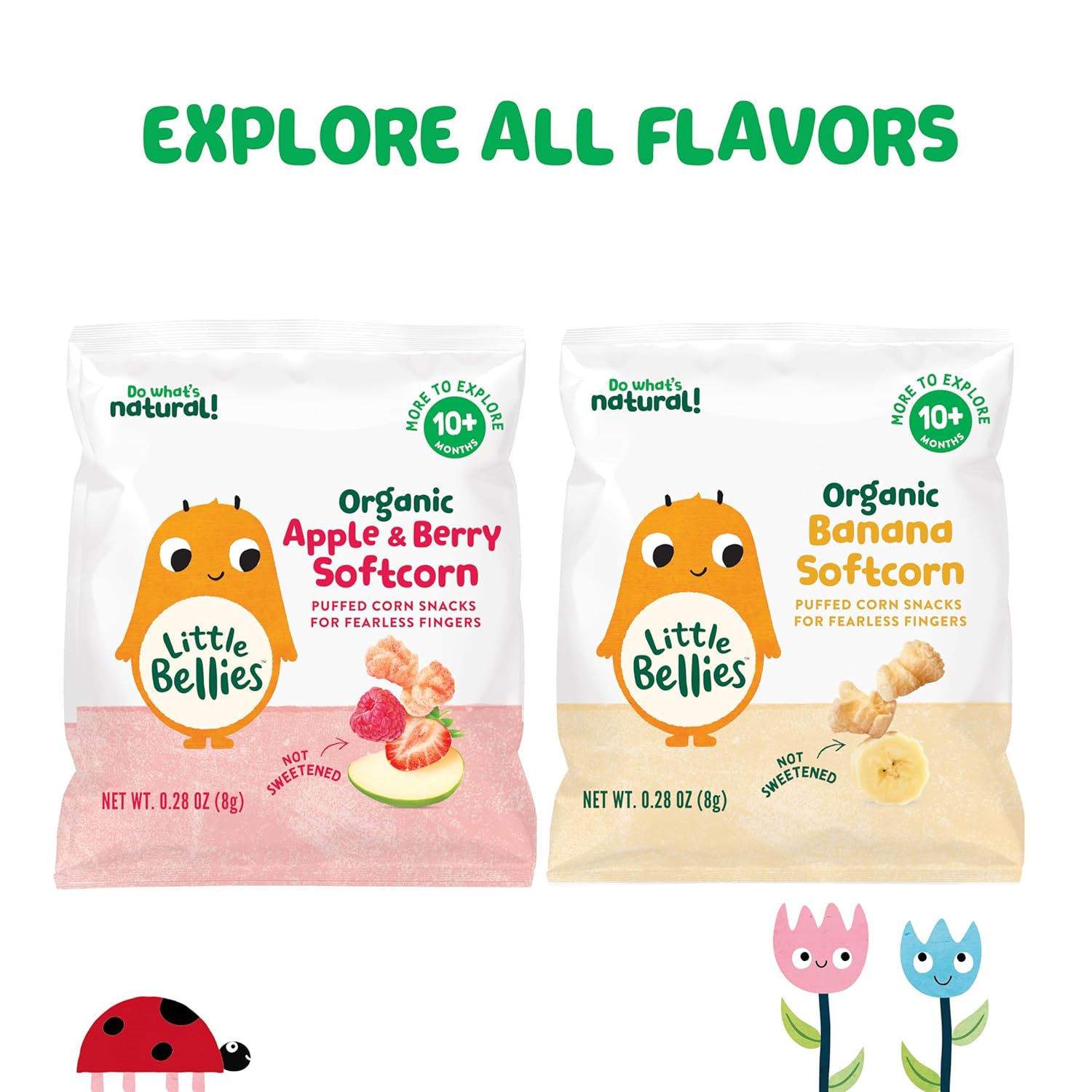 Little Bellies Organic Softcorn Variety Pack, Apple & Berry and Banana (Pack of 18 x 0.28 oz