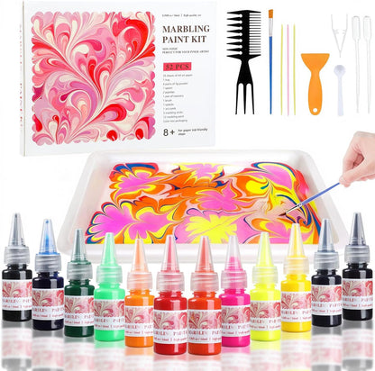 Marbling Paint Art Kit for Kids, Arts and Crafts Set for Girls & Boys Ages 8-12, Craft Kits with 16ml-12pcs & 25 Papers, Art Supplies, Birthday Gifts & Creative Toys for Kids Age 8 9 10 Year