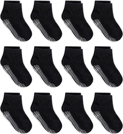 Zaples Baby Non Slip Grip Ankle Socks with Non Skid Soles for Infants Toddlers Kids Boys Girls