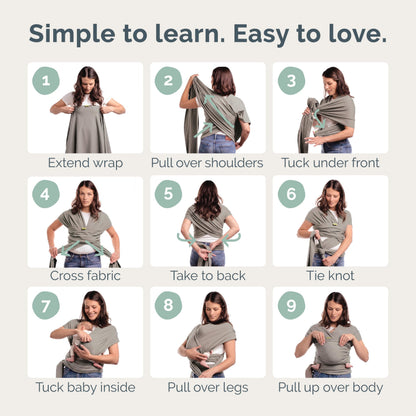 Boba Baby Wrap Carrier - Stretch Cotton Newborn Sling, Grey