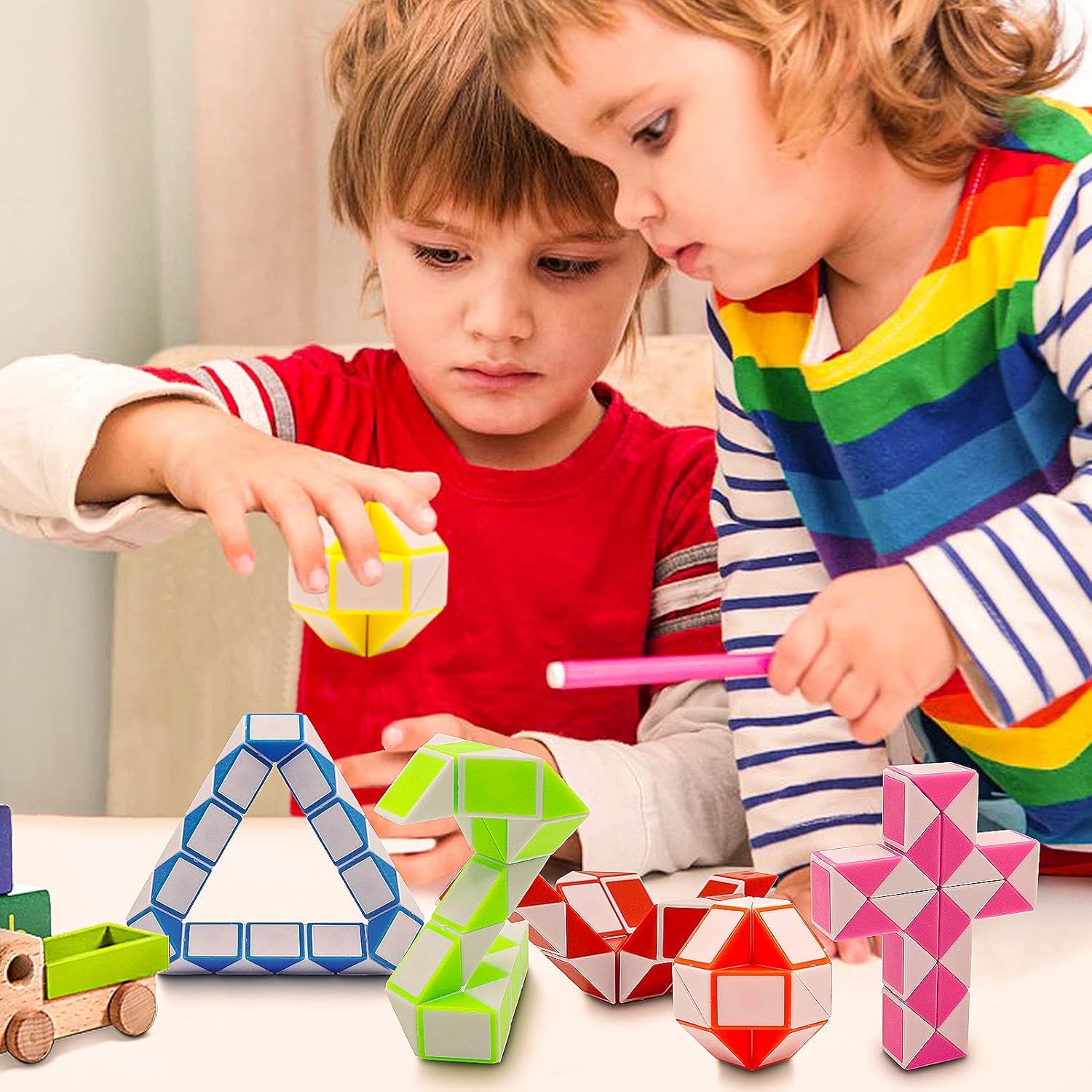 12 Pack 24 Blocks Mini Fidget Snake Cube Mini Twist Puzzle Cubes Magic Speed Cubes Toy for Kids
