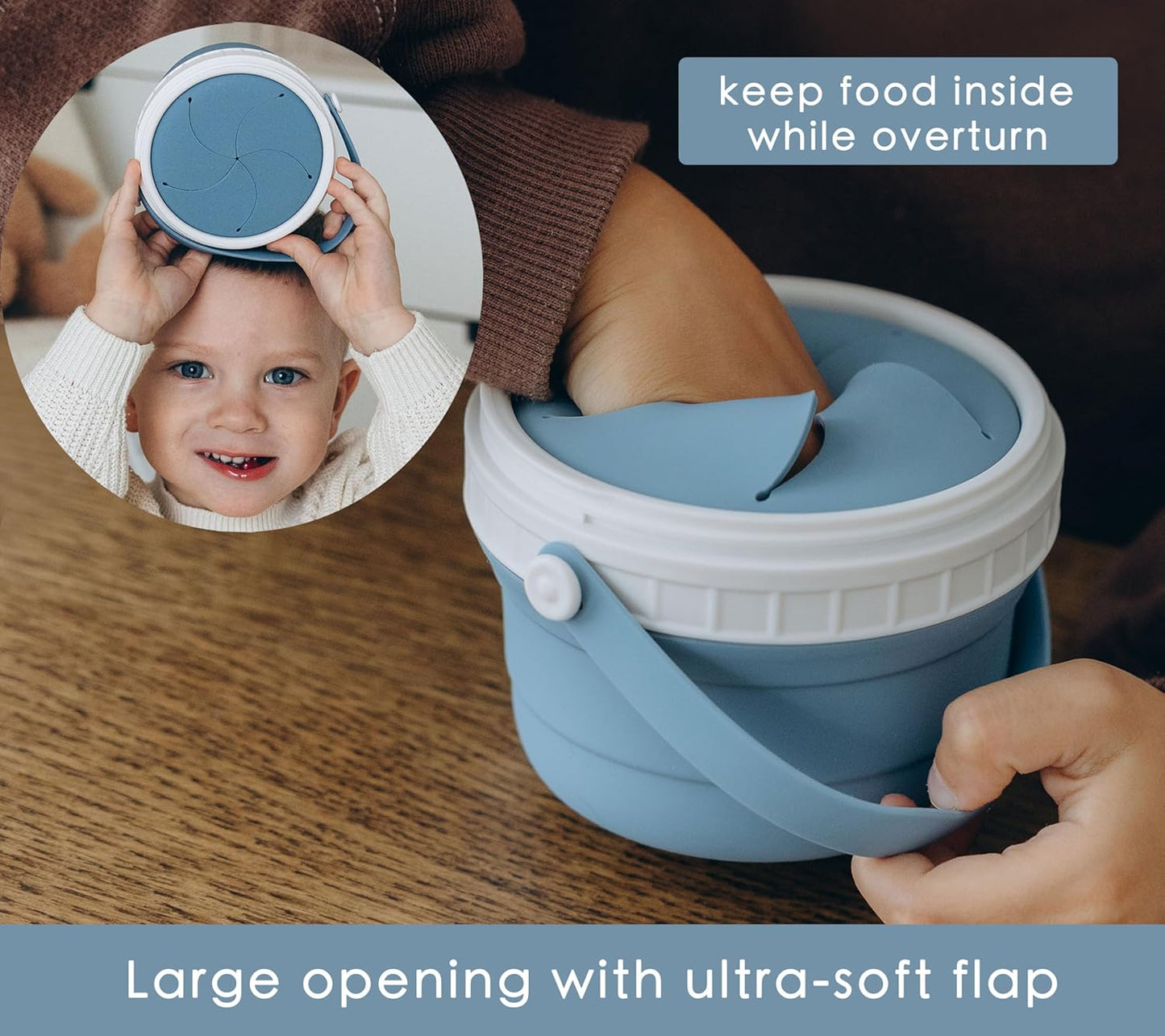No Spill Silicone Toddler Snack Containers, Detachable Silicone Flap for Filling&Cleaning