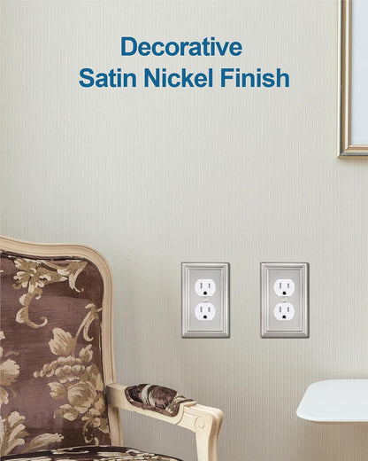 6-Pack Duplex Wall Plate, Decorative Satin Nickel Outlet Cover, Metal Wall Plates for Electrical Outlets, 3.15''*4.88'', Midsize
