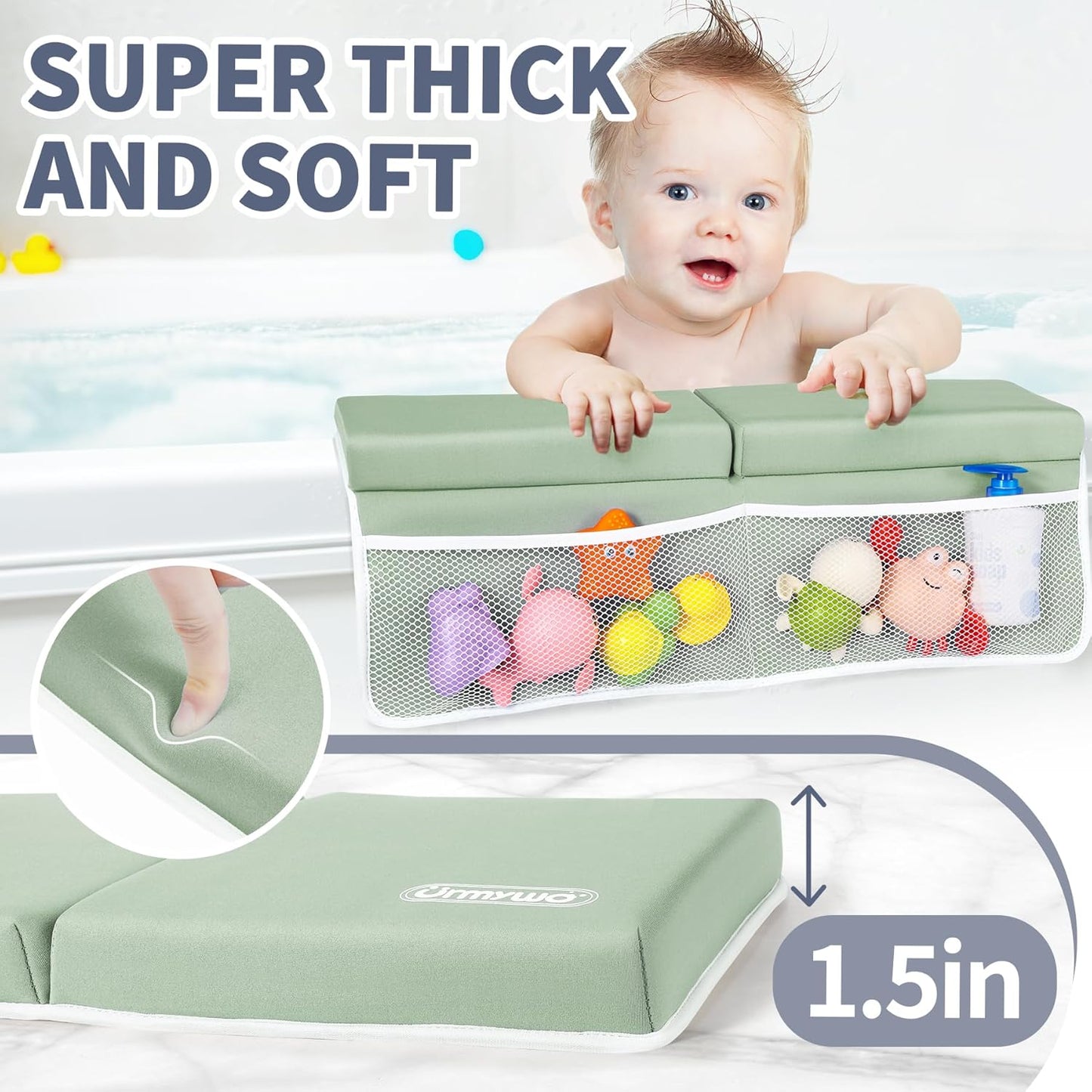 URMYWO Bath Kneeler and Elbow Rest Pad Set - 1.5" Thick Baby Bath Kneeler Pads with Toys Organizer