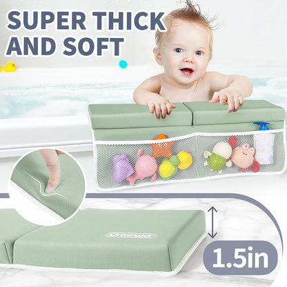 URMYWO Bath Kneeler and Elbow Rest Pad Set - 1.5" Thick Baby Bath Kneeler Pads with Toys Organizer