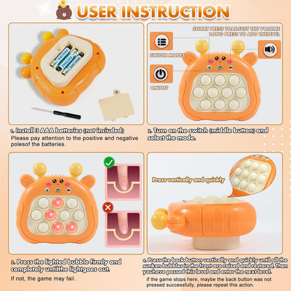 Pop Fidget Toys Handheld Game for Teens, Push Bubble Light up Puzzle Game Machine & Best Gifts for Kids, Quick Push Games Educational Sensory Toys, Stress Relief Party Favors Toy Age 3-12(Deer-P)