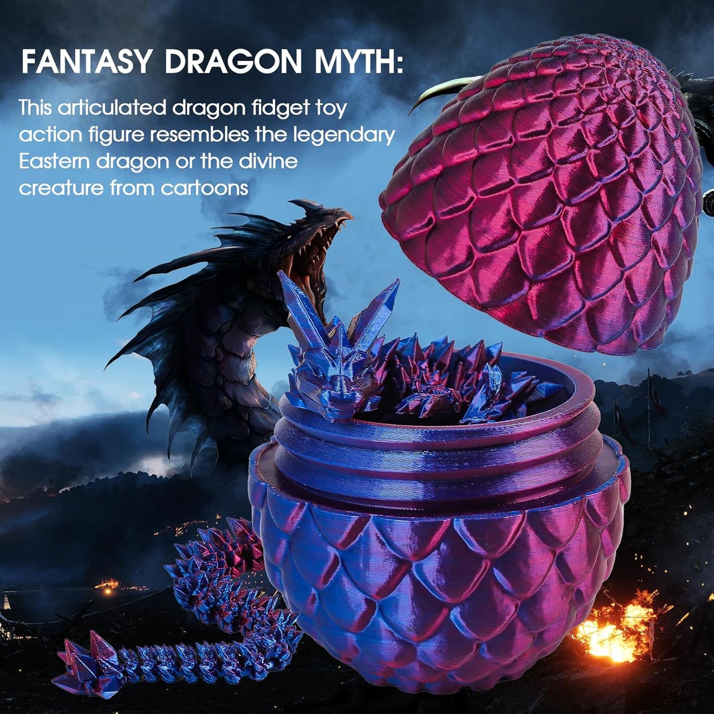 3D Printed Dragon Egg with Dragon Inside,12 Inch 3D Printed Dragon Egg Fidget Toy，Home Office Decor Executive Desk Toys for Autism/ADHD (Silk Gold)