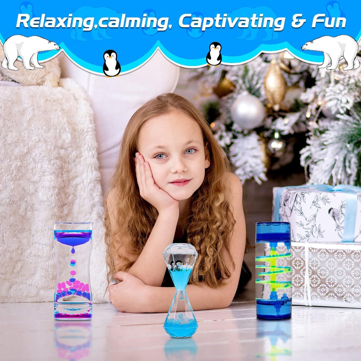 XINBAOHONG Liquid Motion Bubbler for Kids and Adults 3-Pack Hourglass Liquid Bubbler Timer for Sensory Play Fidget Toy Stress Management Desk Decor