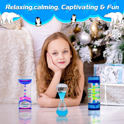XINBAOHONG Liquid Motion Bubbler for Kids and Adults 3-Pack Hourglass Liquid Bubbler Timer for Sensory Play Fidget Toy Stress Management Desk Decor
